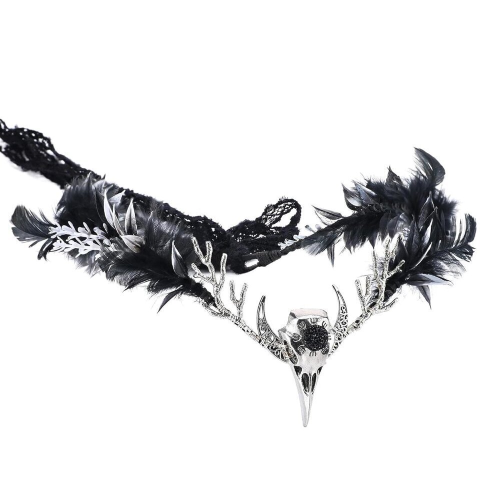 Handmade Black Raven Feather Crown Gothic Elf Circlet for Halloween Wedding